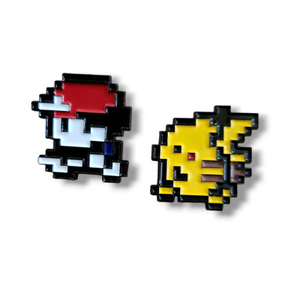 Pokemon Ash and Pikachu 8 bit - Metal Enamel Pin