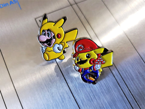Mario  x Pikachu (Pokemon & Super Mario) Metal Collector Pin Set